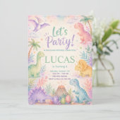 Color Dinosaur Birthday Invitation Editable Einladung (Stehend Vorderseite)