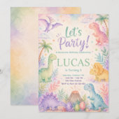 Color Dinosaur Birthday Invitation Editable Einladung (Vorne/Hinten)