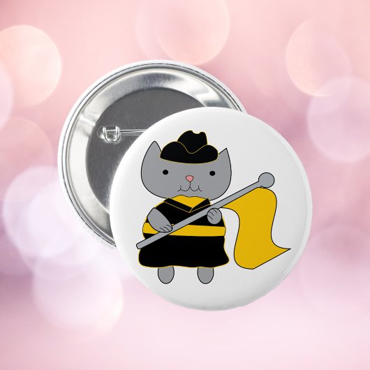 Color Guard Cat Cartoon Black Yellow Button