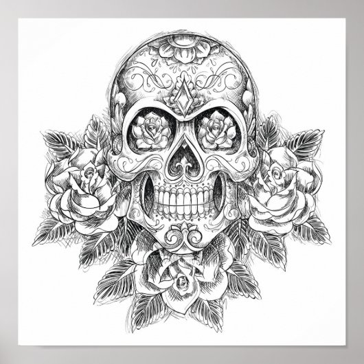 Color It Poster Skull und Rose (Vorne)