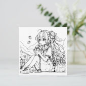 Color Me Card für Kinder | Anime Girl Strawberries Karte (Stehend Vorderseite)