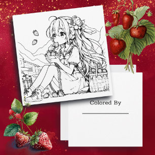 Color Me Card für Kinder   Anime Girl Strawberries Karte