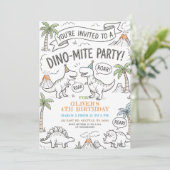Color Me Dinosaur Birthday Party Einladung (Stehend Vorderseite)