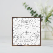 Color Me Happy Birthday Cat | Activity Card (Stehend Vorderseite)