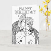 Color Me in Gemini Angel Demon Anime Birthday Karte (Gelbe Blume)