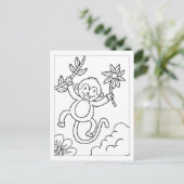 Color Me Niedlicher Affe | Kinder-Aktivitätskarten Postkarte (Stehend Vorderseite)