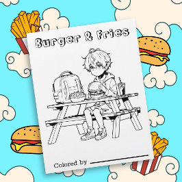 Color Me Page für Kinder | Anime Boy Burger and Fr