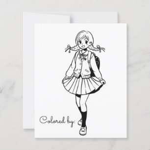 Color Me Page für Kinder Anime School Girl