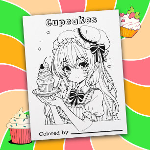 Color Me Page für Kinder Cupcakes und Anime Girl