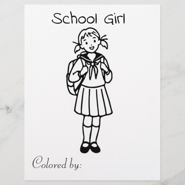 Color Me Page für Kinder | Schulmädchen (Vorderseite)