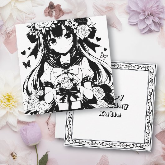 Color-Me-Seite | Anime Birthday für sie Karte