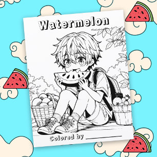 Color-Me-Seite Anime Boy aß Watermelon