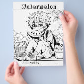Color-Me-Seite | Anime Boy aß Watermelon Flyer (Hand)