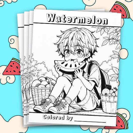 Color-Me-Seite | Anime Boy aß Watermelon Flyer