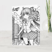 Color-Me-Seite | Anime Superhero Girl Birthday Karte (Vorderseite)
