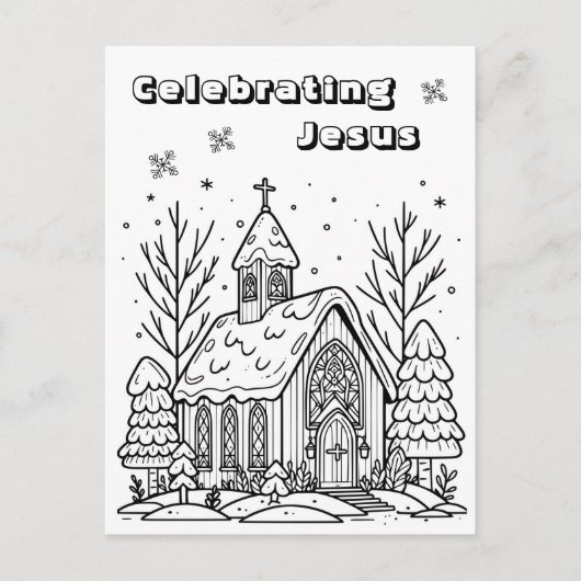 Color-Me-Seite | Weihnachtskirche Postkarte (Vorderseite)