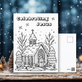 Color-Me-Seite | Weihnachtskirche Postkarte