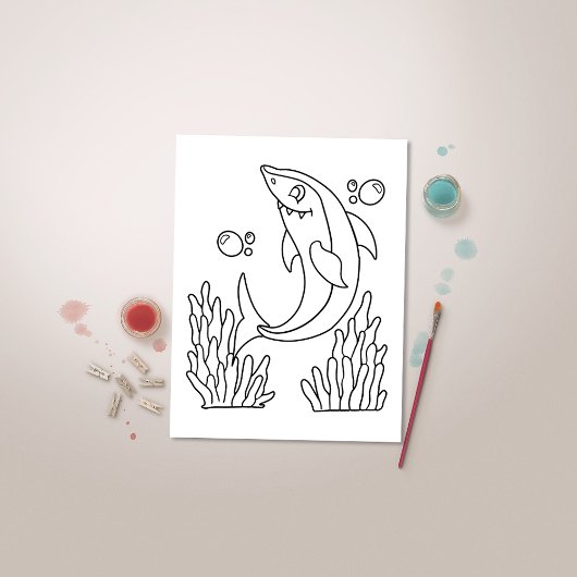 Color Me Shark | Kinder-Aktivitätskarten Postkarte