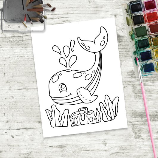 Color Me Whale | Kinder-Aktivitätskarten Postkarte