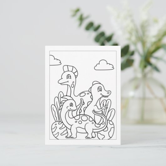 Color Me Young Dinosaurier | Aktivitätskarten Postkarte (Stehend Vorderseite)