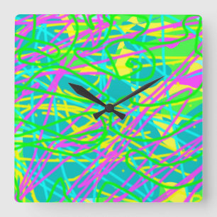 Color My Dreams Scribble Muster Ausdrucksstarke Kü Quadratische Wanduhr