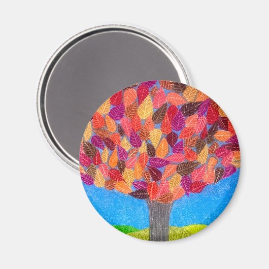 Color Pencil Tree with Leaves Drawing  Magnet (Vorderseite/Rückseite)