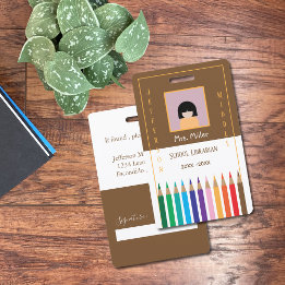 Color Pencils Doodle School Librarian ID Badge Ausweis