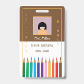 Color Pencils Doodle School Librarian ID Badge Ausweis (Vorderseite)