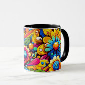 Color Pop Floral Tasse - Psychedelische Retro-Blum (VorderseiteRechts)