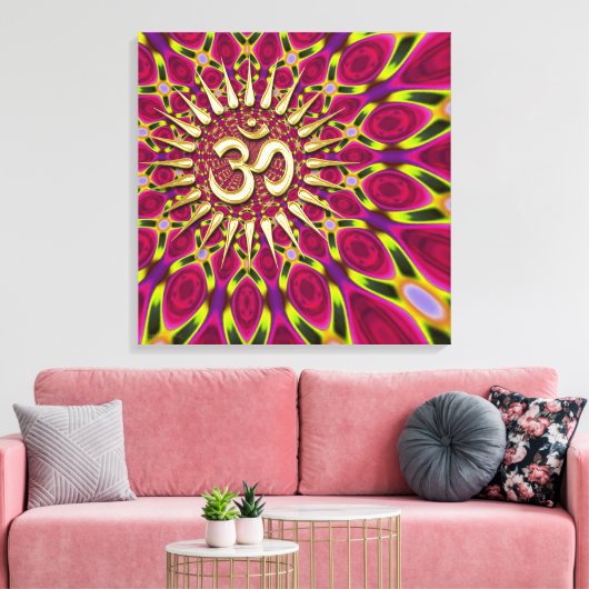 Color Rays Gold Om Sign Psychedelic Leinwand (Insitu (Wohnzimmer))