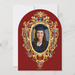 Color Rococo Cartouche Photo Template Graduation Einladung