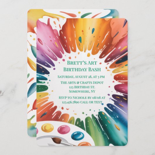 Color Splash Art Birthday Bash Einladung (Vorne/Hinten)
