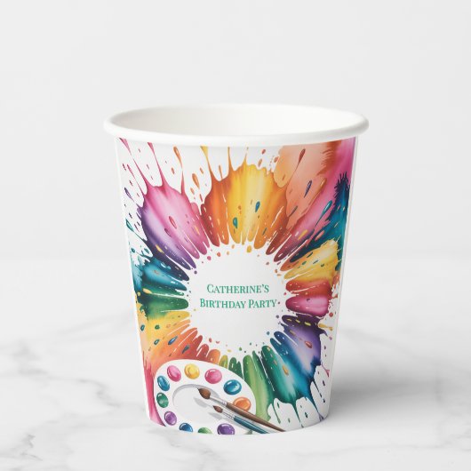 Color Splash Art Birthday Bash Pappbecher (Rückseite)