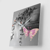 Color Splash Butterfly Stillleben Foto Quadratische Wanduhr (Winkel)