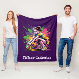 Color Splash Volleyball Girl Geburtstagsgeschenk Fleecedecke