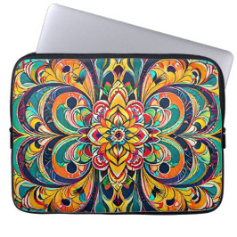 Color Symphony Mandala – Bold Psychedelic Floral Laptopschutzhülle