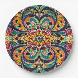 Color Symphony Mandala – Bold Psychedelic Floral Pappteller