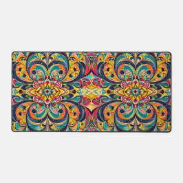 Color Symphony Mandala – Bold Psychedelic Floral Schreibtischunterlage