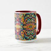 Color Symphony Mandala – Bold Psychedelic Floral Tasse (VorderseiteRechts)
