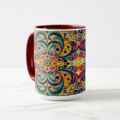Color Symphony Mandala – Bold Psychedelic Floral Tasse (Vorderseite Links)