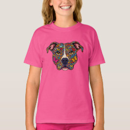 Color Therapy Butterfly Dog Portrait Pitbull Girls T-Shirt