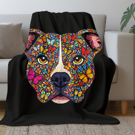 Color Therapy Butterfly Dog Portrait Pitbull Mama Fleecedecke