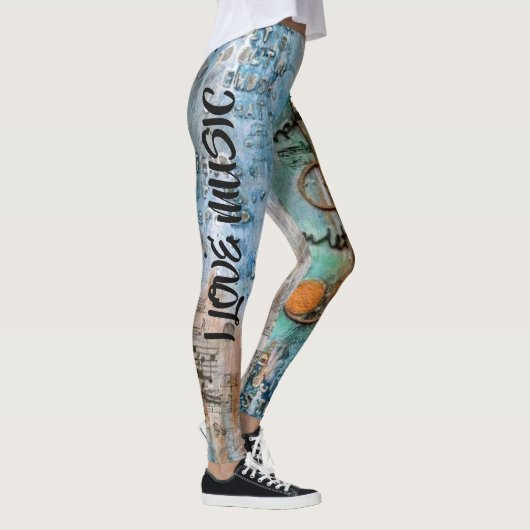 color turquesa con notas musicales leggings (Rechts)