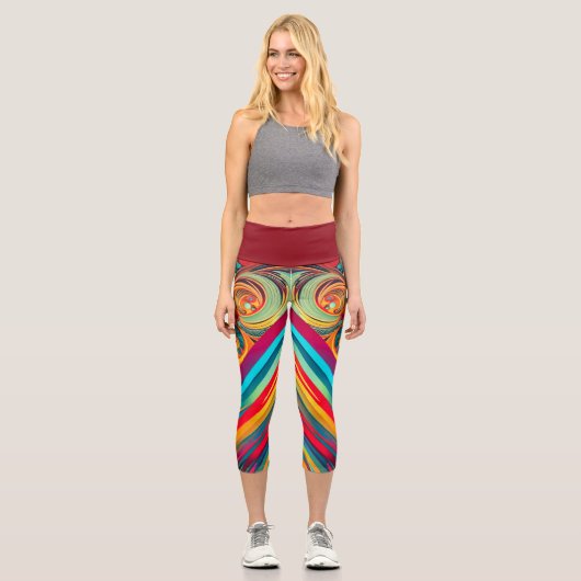 Color Wave Fusion – Modern Abstract Swirl Art Capri Leggings (Vorderseite)