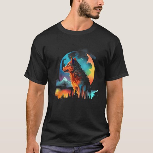 Color Wolf Mountains Graphics T-Shirt (Vorderseite)
