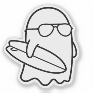 Color Your Own Kawaii Ghost Surfer Summerween Aufkleber