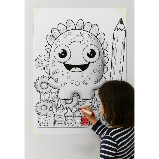 Color Yourself Cartoon Monster Kids Wall Poster