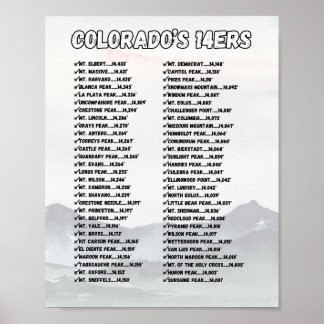 Colorado 14ers Poster - Anpassbare Checkliste