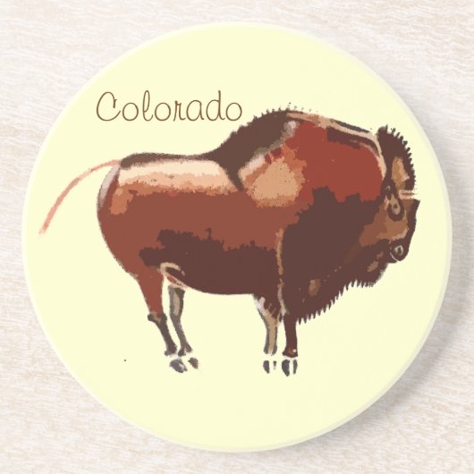Colorado bemalter Büffel Sandstein Untersetzer (Vorne)