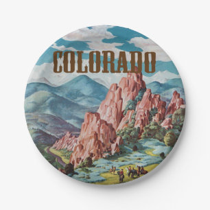 Colorado Berge Vintage Illustration Pappteller